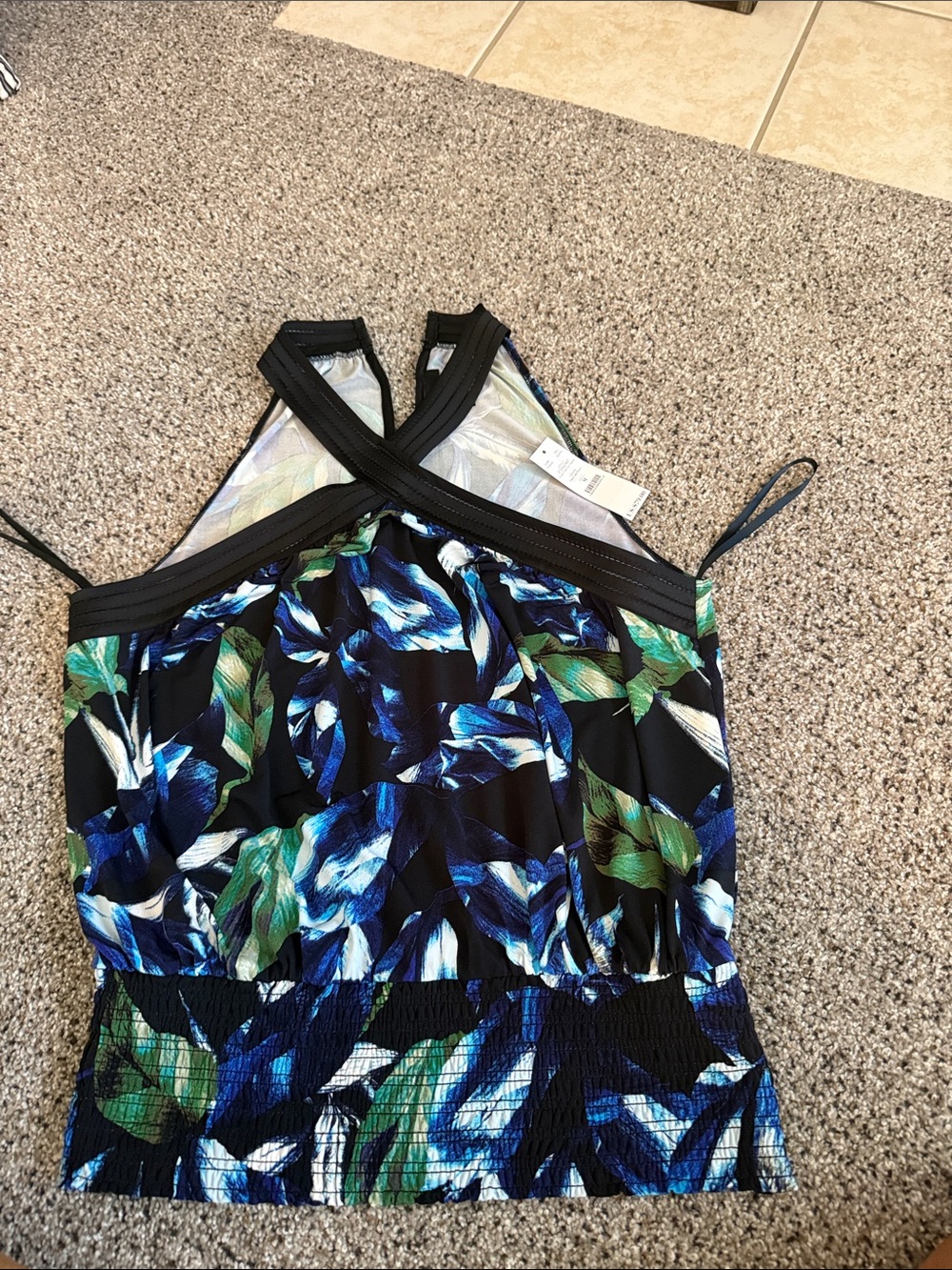 White House Black Market Black Floral Print Halter Top